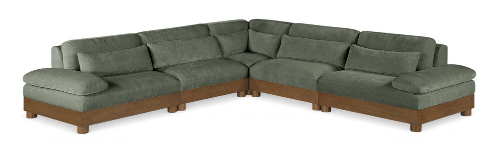 Meridian Furniture Turin Five Piece Modular Sectional Soft Chenille Art Deco Living Room Sofa Set 606Green-Sec5B