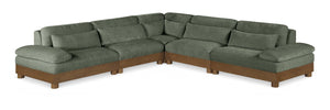 Meridian Furniture Turin Five Piece Modular Sectional Soft Chenille Art Deco Living Room Sofa Set 606Green-Sec5B