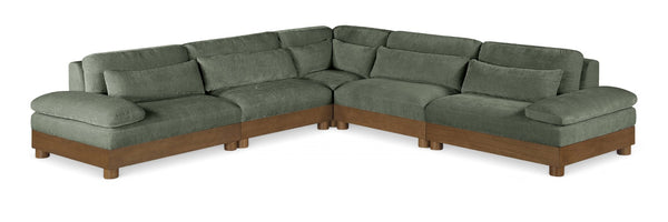 Meridian Furniture Turin Five Piece Modular Sectional Soft Chenille Art Deco Living Room Sofa Set 606Green-Sec5B