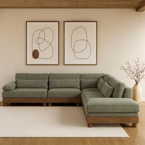 Meridian Furniture Turin Five Piece Modular Sectional Soft Chenille Art Deco Living Room Sofa Set 606Green-Sec5B