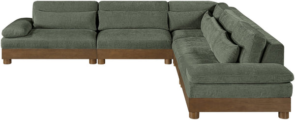 Meridian Furniture Turin Five Piece Modular Sectional Soft Chenille Art Deco Living Room Sofa Set 606Green-Sec5B