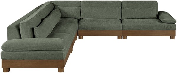 Meridian Furniture Turin Five Piece Modular Sectional Soft Chenille Art Deco Living Room Sofa Set 606Green-Sec5B