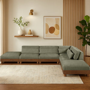 Meridian Furniture Turin Six Piece Modular Sectional Plush Chenille Art Deco Living Room Lounge 606Green-Sec6B