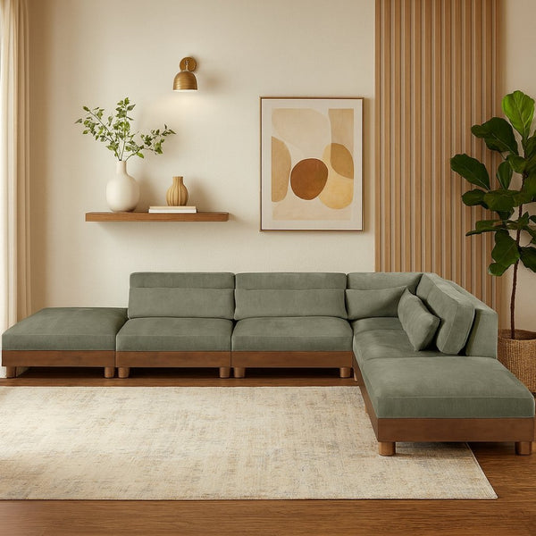 Meridian Furniture Turin Six Piece Modular Sectional Plush Chenille Art Deco Living Room Lounge 606Green-Sec6B