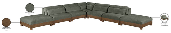 Meridian Furniture Turin Seven Piece Modular Sectional Plush Chenille Upholstery Art Deco Living Room 606Green-Sec7B