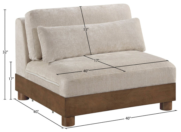 Meridian Furniture Turin Chenille Armless Modular Chair Art Deco Oak Frame Plush Living Room Seating Taupe 606 606Taupe-Armless