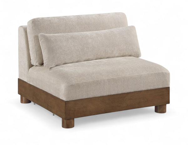 Meridian Furniture Turin Chenille Armless Modular Chair Art Deco Oak Frame Plush Living Room Seating Taupe 606 606Taupe-Armless