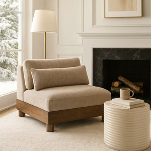 Meridian Furniture Turin Chenille Armless Modular Chair Art Deco Oak Frame Plush Living Room Seating Taupe 606 606Taupe-Armless