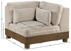 Meridian Furniture Turin Modular Corner Chair Art Deco Chenille Upholstery Low Profile Sectional Living Room Taupe 606Taupe-Corner