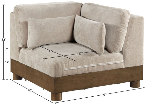 Meridian Furniture Turin Modular Corner Chair Art Deco Chenille Upholstery Low Profile Sectional Living Room Taupe 606Taupe-Corner