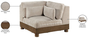 Meridian Furniture Turin Modular Corner Chair Art Deco Chenille Upholstery Low Profile Sectional Living Room Taupe 606Taupe-Corner