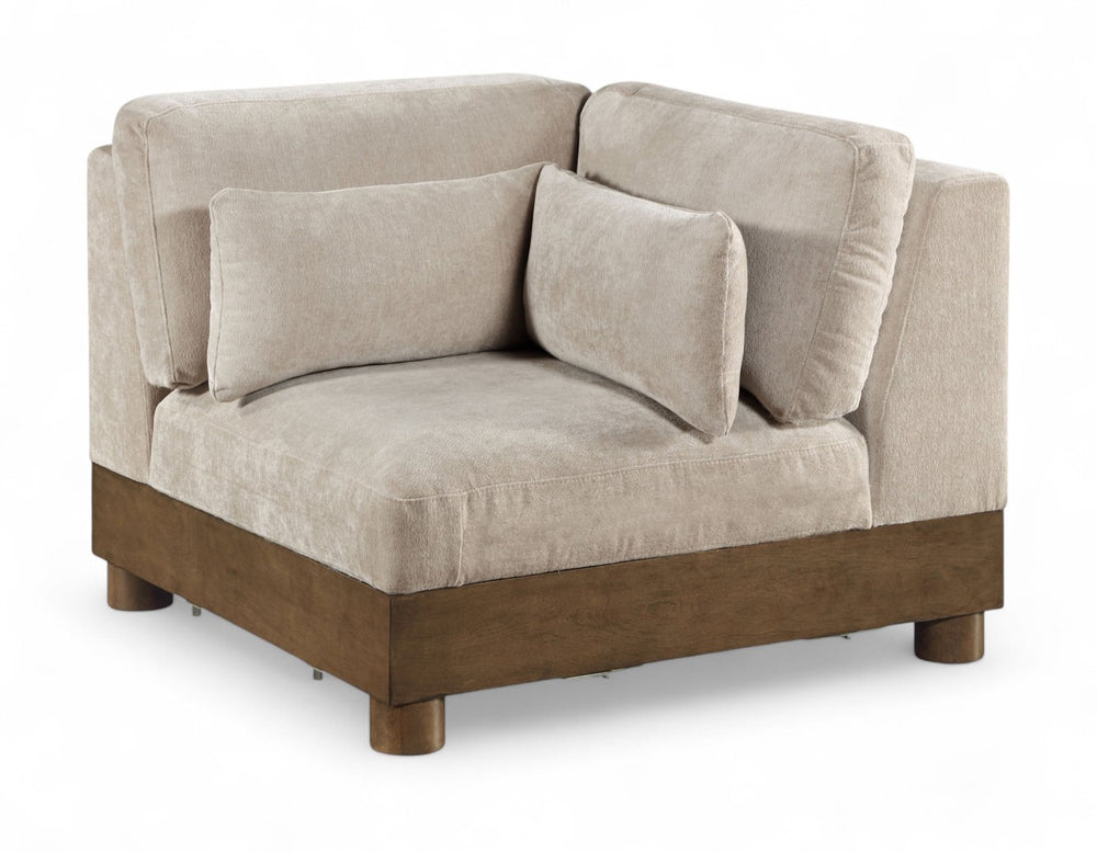 Meridian Furniture Turin Modular Corner Chair Art Deco Chenille Upholstery Low Profile Sectional Living Room Taupe 606Taupe-Corner