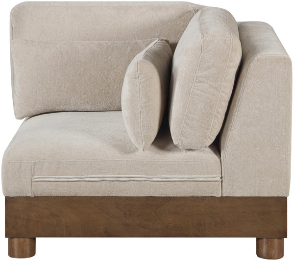 Meridian Furniture Turin Modular Corner Chair Art Deco Chenille Upholstery Low Profile Sectional Living Room Taupe 606Taupe-Corner