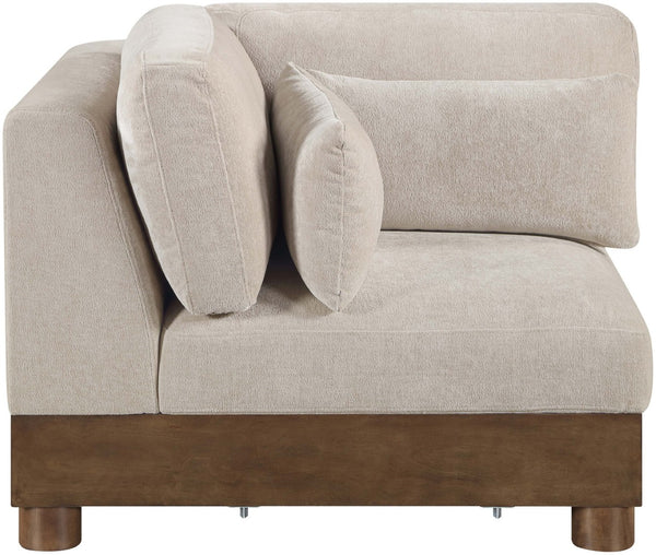 Meridian Furniture Turin Modular Corner Chair Art Deco Chenille Upholstery Low Profile Sectional Living Room Taupe 606Taupe-Corner