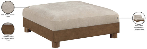 Meridian Furniture Turin Chenille Modular Ottoman Art Deco Low Profile Piece for Living Room Sectional Layouts Taupe 606Taupe-Ott
