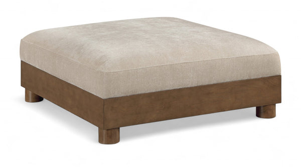 Meridian Furniture Turin Chenille Modular Ottoman Art Deco Low Profile Piece for Living Room Sectional Layouts Taupe 606Taupe-Ott