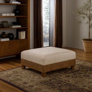 Meridian Furniture Turin Chenille Modular Ottoman Art Deco Low Profile Piece for Living Room Sectional Layouts Taupe 606Taupe-Ott