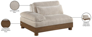 Meridian Furniture Turin Chenille Upholstered Modular Right Arm Chair Art Deco Low Profile Living Room Seat Taupe 606 606Taupe-RAF