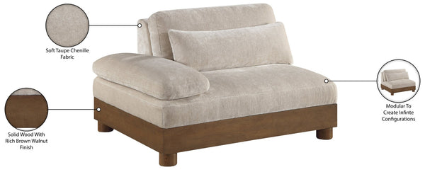 Meridian Furniture Turin Chenille Upholstered Modular Right Arm Chair Art Deco Low Profile Living Room Seat Taupe 606 606Taupe-RAF