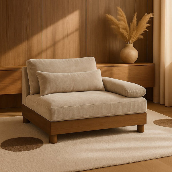 Meridian Furniture Turin Chenille Upholstered Modular Right Arm Chair Art Deco Low Profile Living Room Seat Taupe 606 606Taupe-RAF