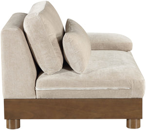 Meridian Furniture Turin Chenille Upholstered Modular Right Arm Chair Art Deco Low Profile Living Room Seat Taupe 606 606Taupe-RAF