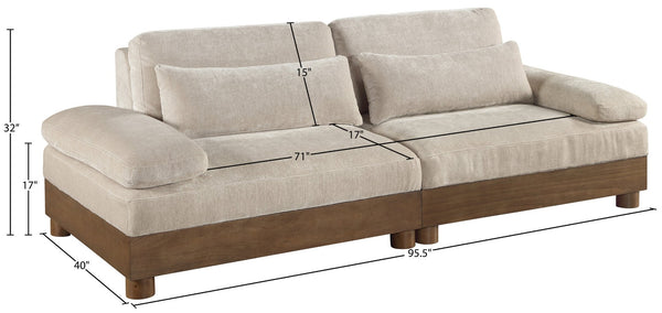 Meridian Furniture Turin Art Deco Modular Sofa with Plush Chenille and Walnut Legs for Living Rooms 606Taupe-S2A