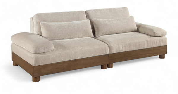 Meridian Furniture Turin Art Deco Modular Sofa with Plush Chenille and Walnut Legs for Living Rooms 606Taupe-S2A