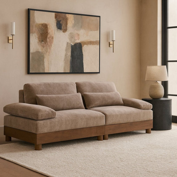 Meridian Furniture Turin Art Deco Modular Sofa with Plush Chenille and Walnut Legs for Living Rooms 606Taupe-S2A