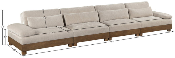 Meridian Furniture Turin Four Piece Modular Sectional Chenille Sofa with Art Deco Walnut Legs 606Taupe-S4A