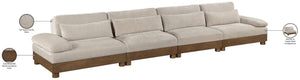 Meridian Furniture Turin Four Piece Modular Sectional Chenille Sofa with Art Deco Walnut Legs 606Taupe-S4A