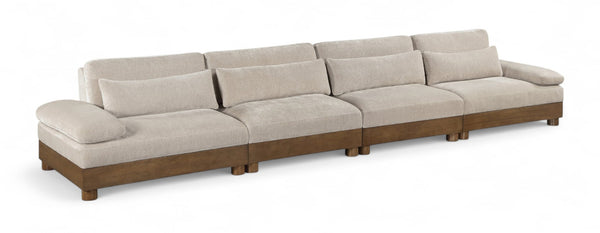 Meridian Furniture Turin Four Piece Modular Sectional Chenille Sofa with Art Deco Walnut Legs 606Taupe-S4A