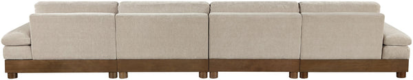 Meridian Furniture Turin Four Piece Modular Sectional Chenille Sofa with Art Deco Walnut Legs 606Taupe-S4A