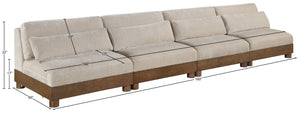Meridian Furniture Turin Four Piece Modular Sofa Plush Chenille Upholstery Walnut Frame Living Room 606Taupe-S4B