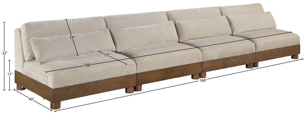 Meridian Furniture Turin Four Piece Modular Sofa Plush Chenille Upholstery Walnut Frame Living Room 606Taupe-S4B