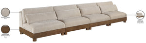 Meridian Furniture Turin Four Piece Modular Sofa Plush Chenille Upholstery Walnut Frame Living Room 606Taupe-S4B
