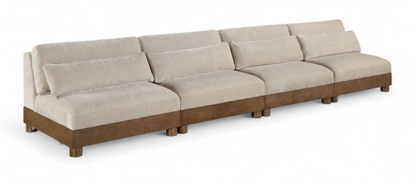Meridian Furniture Turin Four Piece Modular Sofa Plush Chenille Upholstery Walnut Frame Living Room 606Taupe-S4B