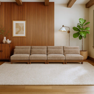 Meridian Furniture Turin Four Piece Modular Sofa Plush Chenille Upholstery Walnut Frame Living Room 606Taupe-S4B