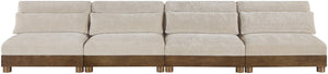 Meridian Furniture Turin Four Piece Modular Sofa Plush Chenille Upholstery Walnut Frame Living Room 606Taupe-S4B