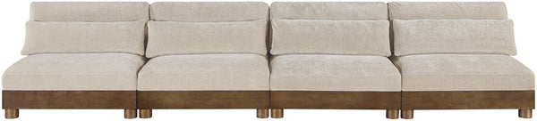 Meridian Furniture Turin Four Piece Modular Sofa Plush Chenille Upholstery Walnut Frame Living Room 606Taupe-S4B