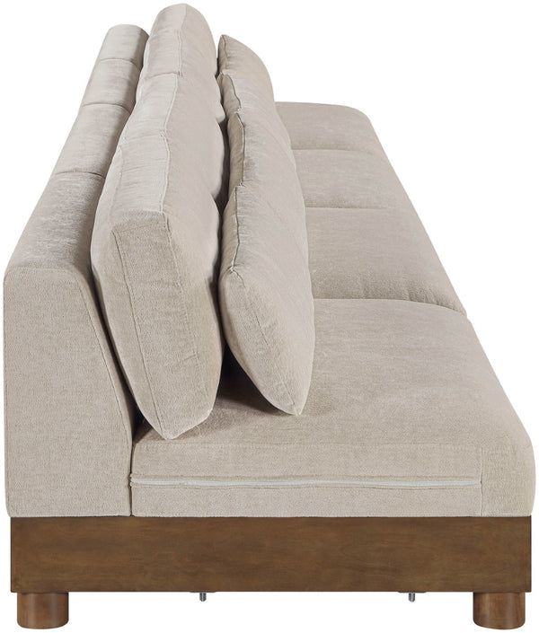 Meridian Furniture Turin Four Piece Modular Sofa Plush Chenille Upholstery Walnut Frame Living Room 606Taupe-S4B