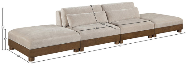 Meridian Furniture Turin Modular Cloud Sofa Four Piece Chenille Sectional with Walnut Wood Frame 606Taupe-S4C