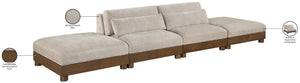 Meridian Furniture Turin Modular Cloud Sofa Four Piece Chenille Sectional with Walnut Wood Frame 606Taupe-S4C