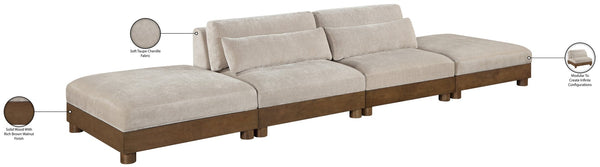 Meridian Furniture Turin Modular Cloud Sofa Four Piece Chenille Sectional with Walnut Wood Frame 606Taupe-S4C