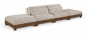 Meridian Furniture Turin Modular Cloud Sofa Four Piece Chenille Sectional with Walnut Wood Frame 606Taupe-S4C