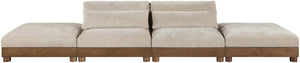 Meridian Furniture Turin Modular Cloud Sofa Four Piece Chenille Sectional with Walnut Wood Frame 606Taupe-S4C