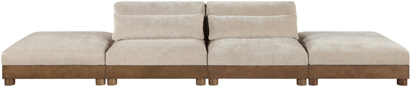 Meridian Furniture Turin Modular Cloud Sofa Four Piece Chenille Sectional with Walnut Wood Frame 606Taupe-S4C
