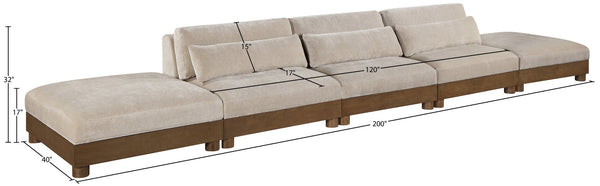 Meridian Furniture Turin Five Piece Modular Sofa Chenille Upholstered Art Deco Sectional for Large Living Spaces 606Taupe-S5A