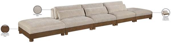 Meridian Furniture Turin Five Piece Modular Sofa Chenille Upholstered Art Deco Sectional for Large Living Spaces 606Taupe-S5A