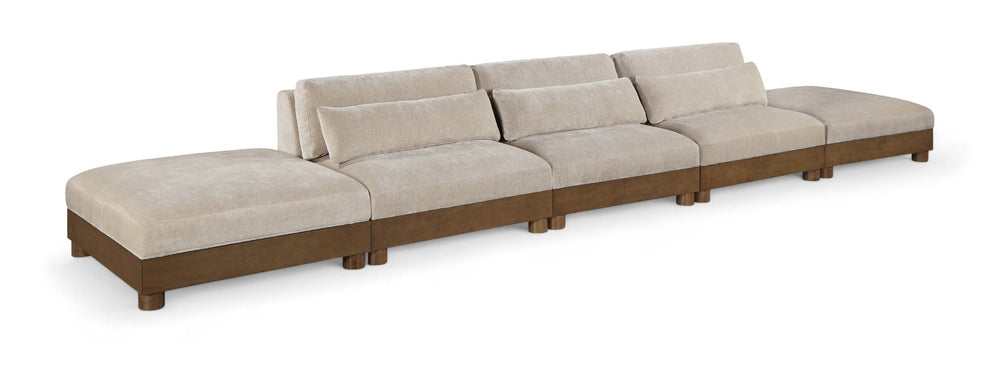 Meridian Furniture Turin Five Piece Modular Sofa Chenille Upholstered Art Deco Sectional for Large Living Spaces 606Taupe-S5A