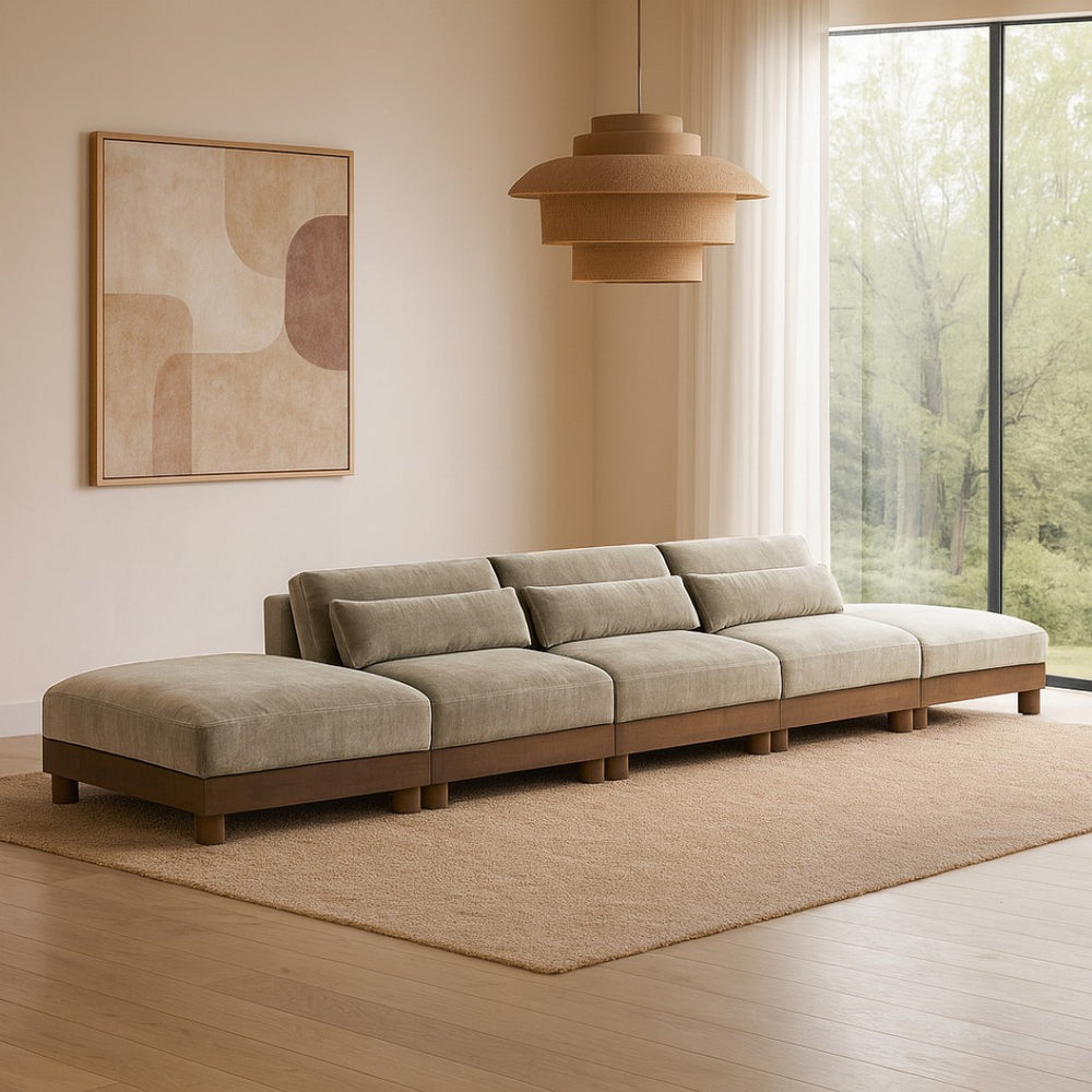 Meridian Furniture Turin Five Piece Modular Sofa Chenille Upholstered Art Deco Sectional for Large Living Spaces 606Taupe-S5A